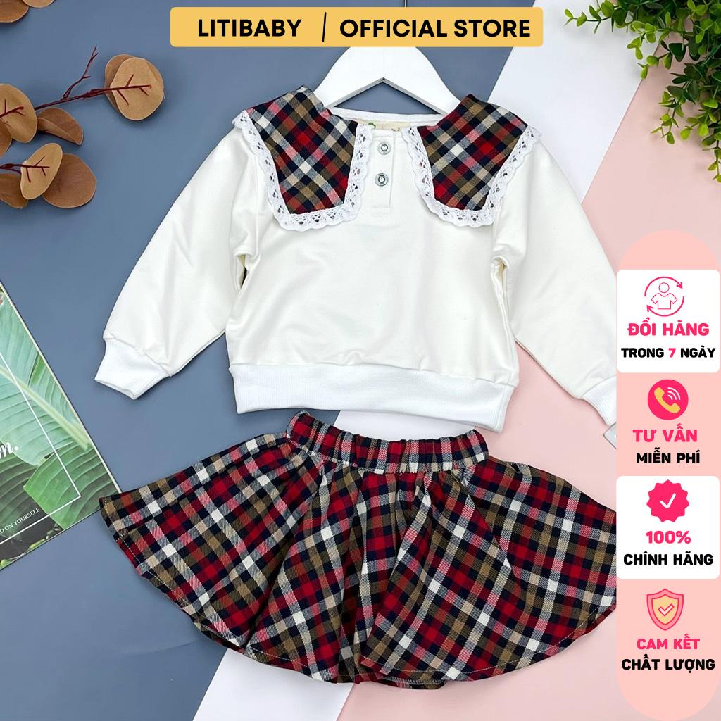 Bộ chân váy LITIBABY, áo nỉ trắng, size 2/8T. Chất nỉ đẹp, bền