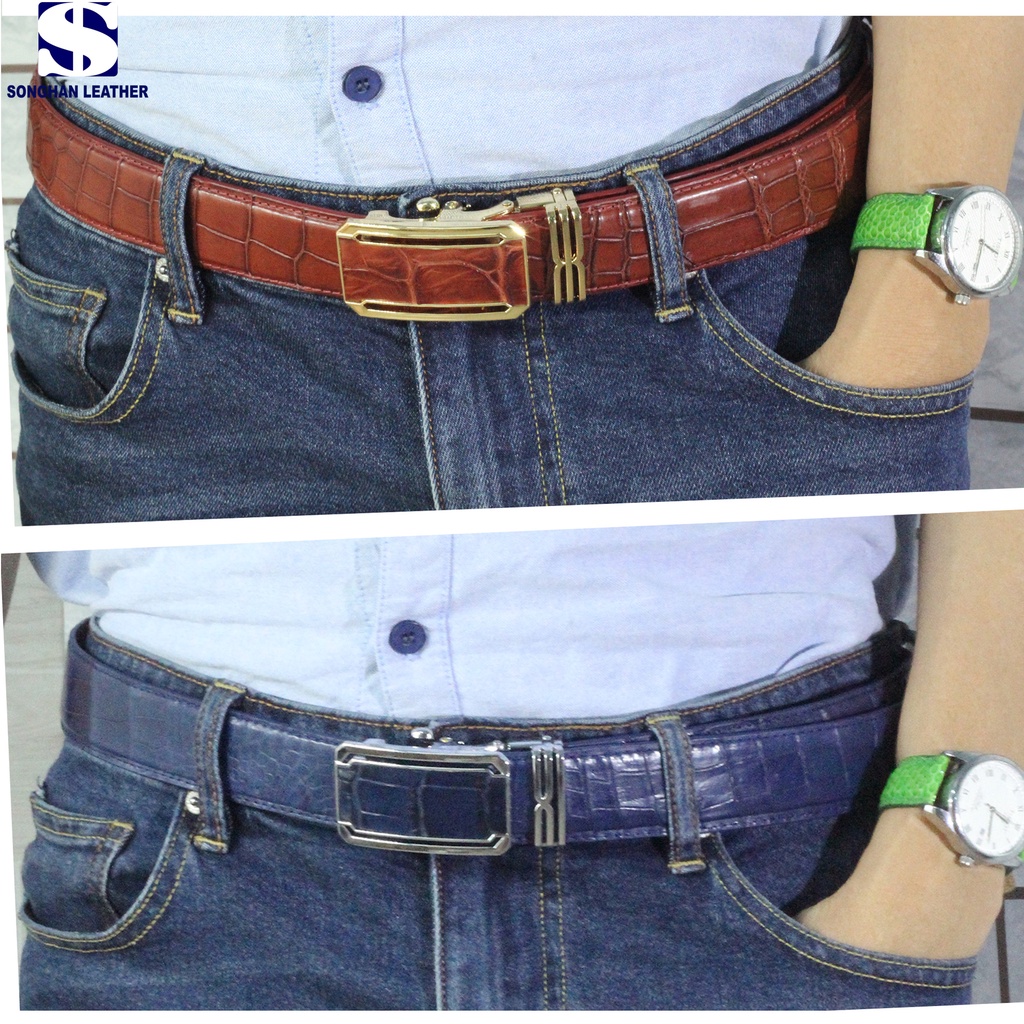 Dây Lưng Da, Thắt Lưng Da Cá Sấu Bản 3.5cm Songhan Leather MB01 Bản Liền Kèm Khóa Trượt Cao Cấp Không Rỉ BH 12 Tháng