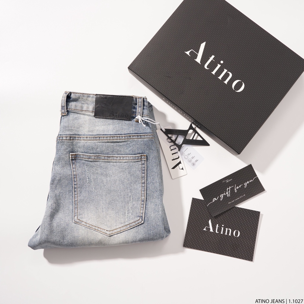 Quần Jean Nam Ghi Sáng Rách ATINO Chất Liệu Jean Pha Spandex Form Slim-Fit QJ1.1027