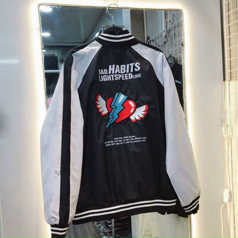ÁO KHOÁC DÙ NAM UNISEX, ÁO KHOÁC GIÓ BOMBER THÊU TIM CÓ DÂY KHOÁ KÉO TIỆN LỢI M76 [NewUnisex]