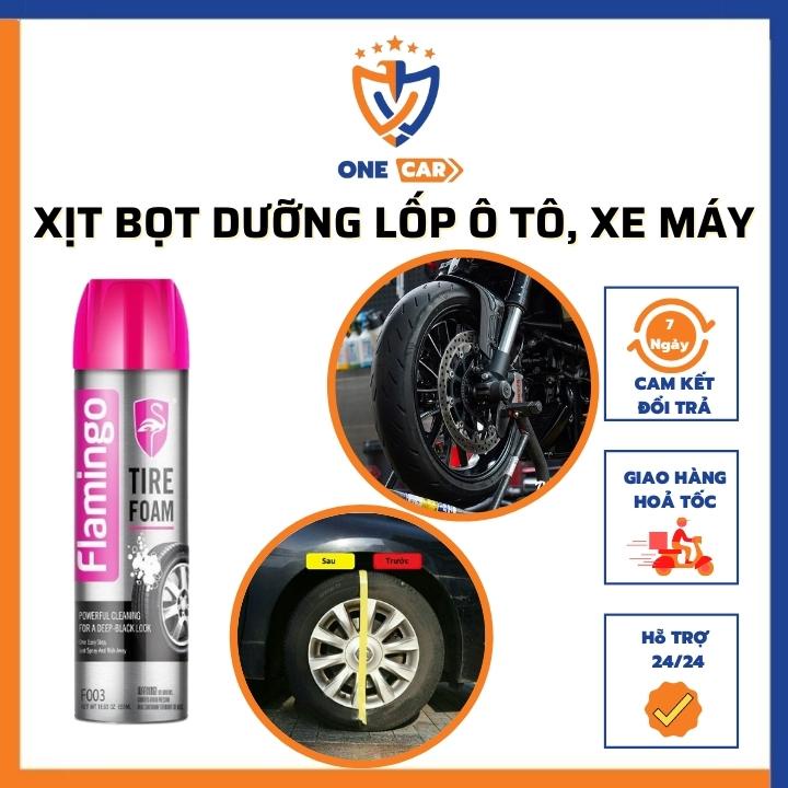 Xịt bọt vệ sinh dưỡng vỏ lốp ô tô, xe máy - Hàng chính hãng Flamingo F003 500ml - Onecar