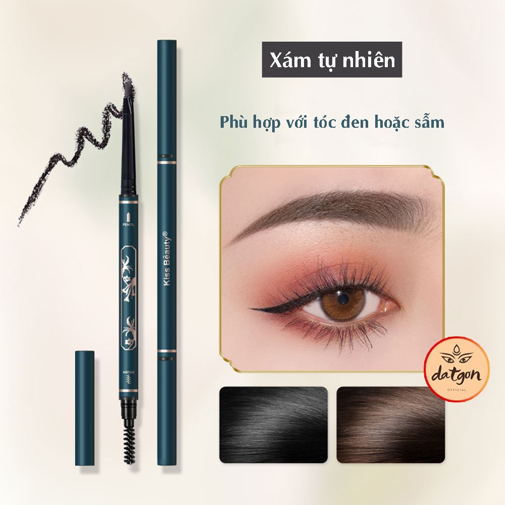 Chì kẻ mày 2 đầu Kissbeauty, kẻ mày nội địa có cọ xoắn màu tự nhiên không thấm nước 2021