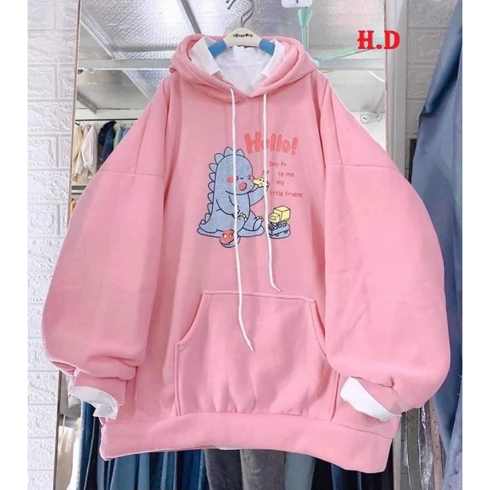 ÁO hoodie khủng long Hello form thụng nam nữ giá rẻ