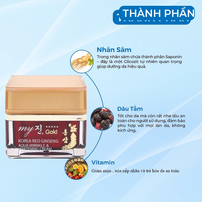 Kem Trắng Da Nhân Sâm Ngày Và Đêm My Gold Hàn Quốc Chiết Xuất Hồng Sâm 50ml Giúp Da Trắng Sáng & Căng Mịn Tự Nhiên