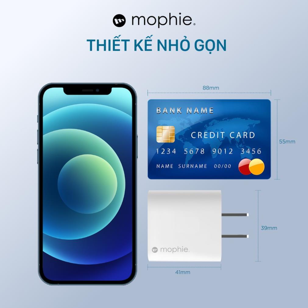 Combo sạc nhanh Mophie Power Delivery 20W USB-C - Cáp USB-C to lightning 1M cho iPhone
