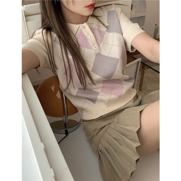 [ SẴN ] Áo polo croptop ô trám ( 2 màu: trắng/ đen ) | BigBuy360 - bigbuy360.vn