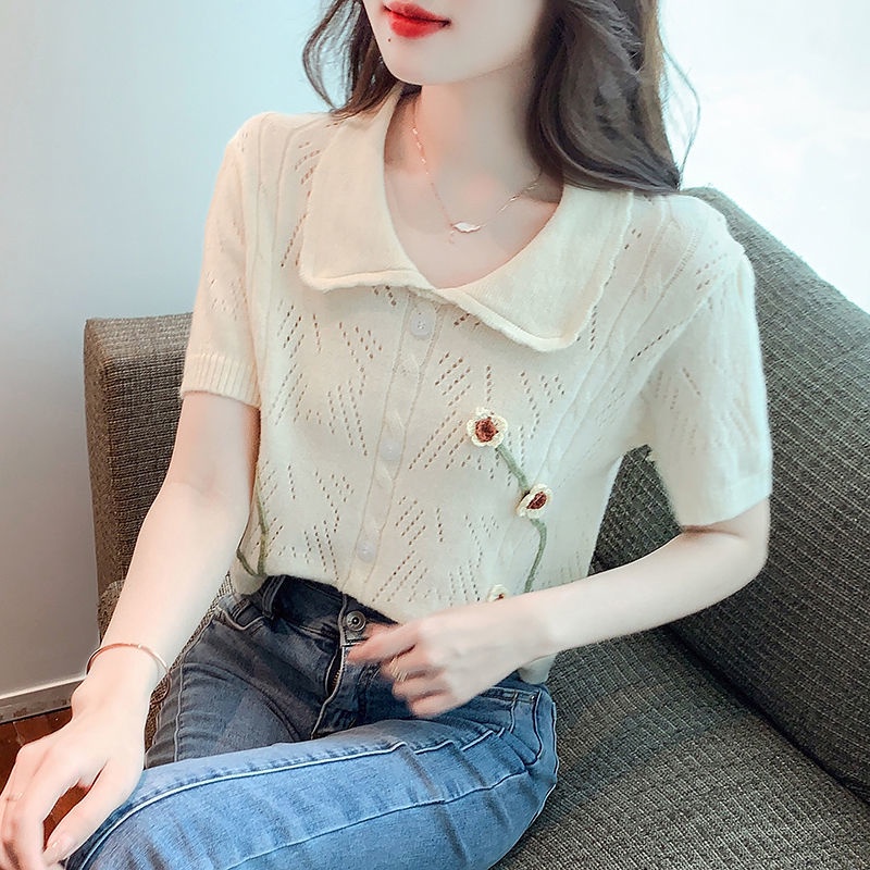 Áo polo Dệt Kim Tay Ngắn Dáng Rộng Thời Trang Mùa Hè Cho Nữ