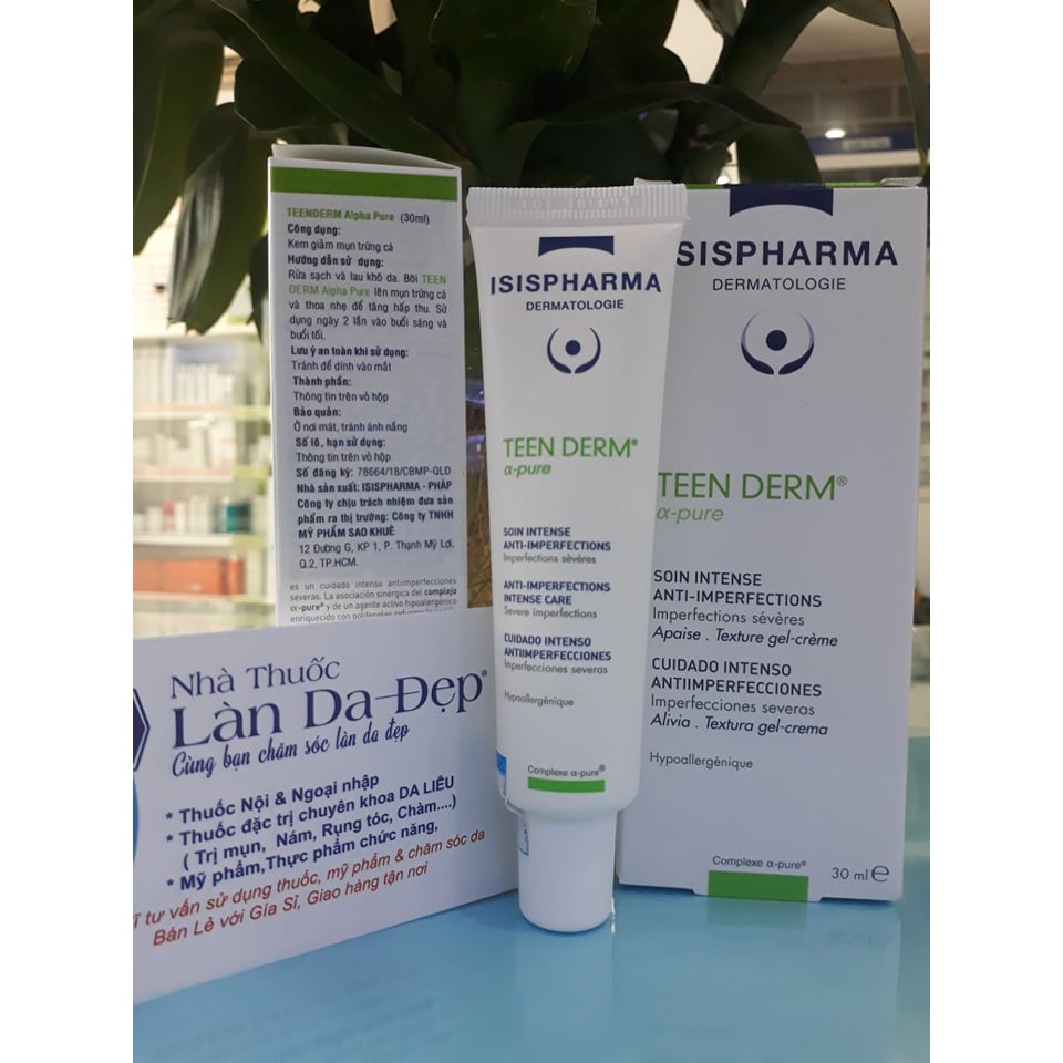 TEEN DERM ALPHA PURE - Kem giảm mụn trứng cá (30ml) (CHÍNH HÃNG Làn Da Đẹp)