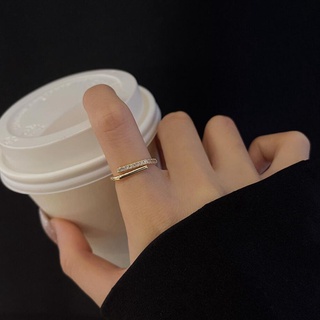 Nhẫn hở bằng thép titan đính đá kim cương thời trang Hàn Quốc đơn giản cho nữ dùng khi đính hôn