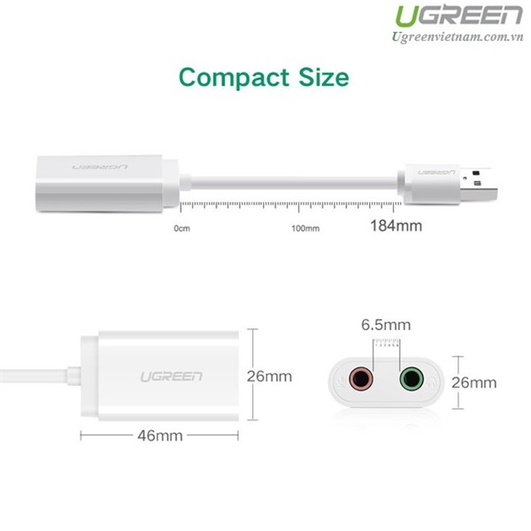 Card sound USB 2.0 to 3.5mm chính hãng Ugreen 30143