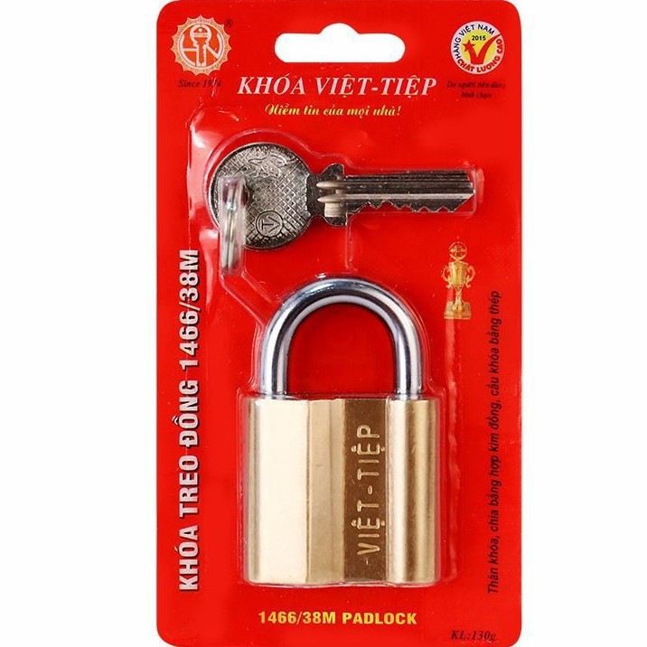 Ổ Khóa cửa treo Việt Tiệp đồng thau 4 phân 1466 38M khóa bằng chìa
