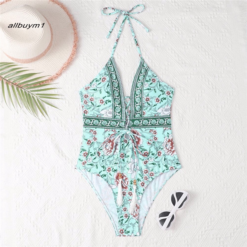 all  Bodysuit Women Bikini Off Shoulder Push Up Swimwear Tassels for Beach