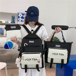 Set balo 4 món milk cute combo 4 món học sinh sinh viên laptop đi học ulzzang