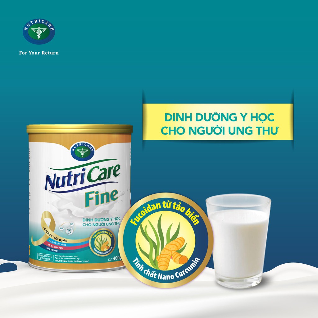 Sữa bột Nutricare Fine dành cho người bị ung thư, cải thiện tình trạng suy kiệt, suy dinh dưỡng (Lon 400g)