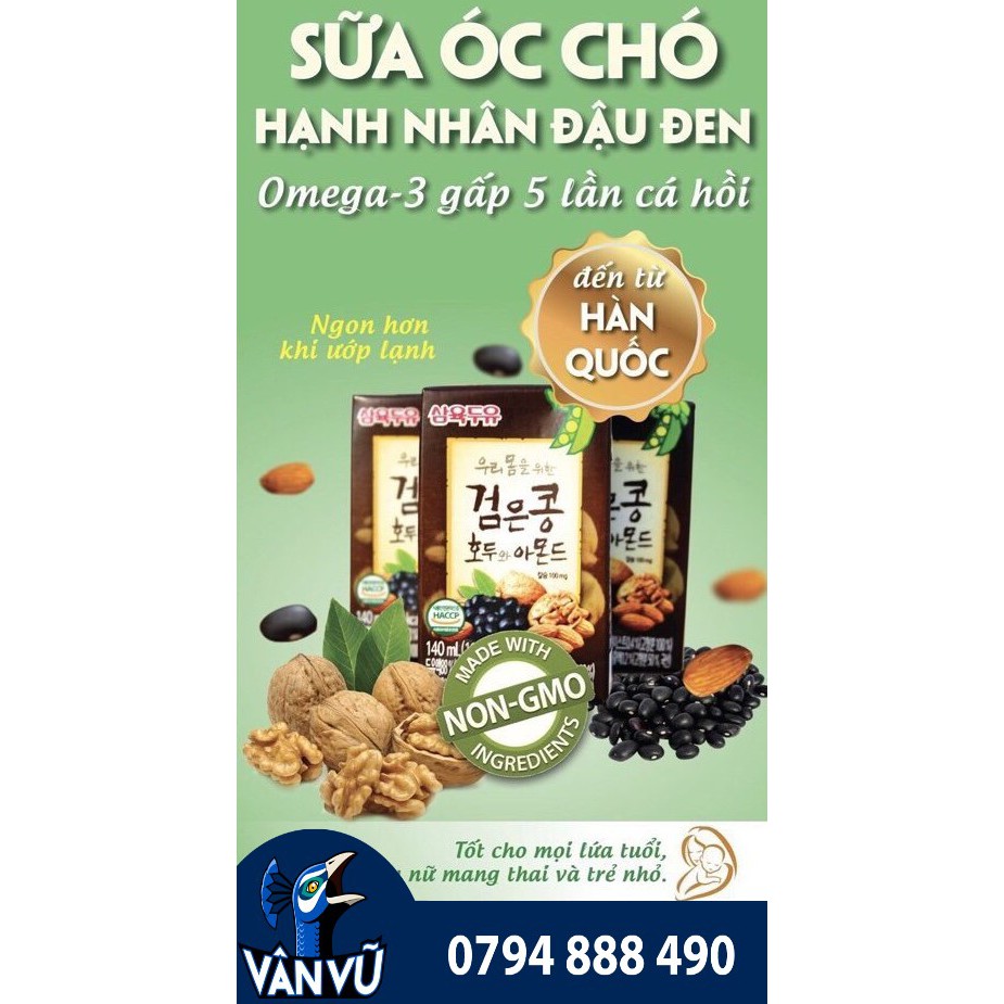 Combo 12 Hộp Sữa Quả Óc Chó Hạnh Nhân Đậu Đen Hàn Quốc Sahmyook Foods 190ml Tốt Cho Trẻ Em, Thai Phụ
