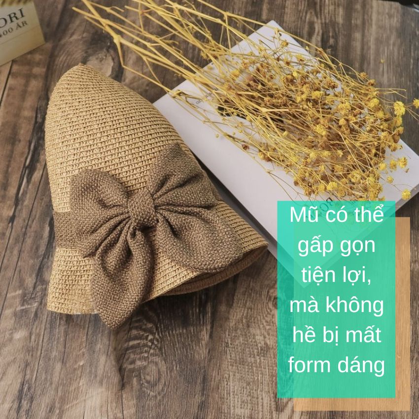 Mũ Bucket cói kết nơ vải duyên dáng