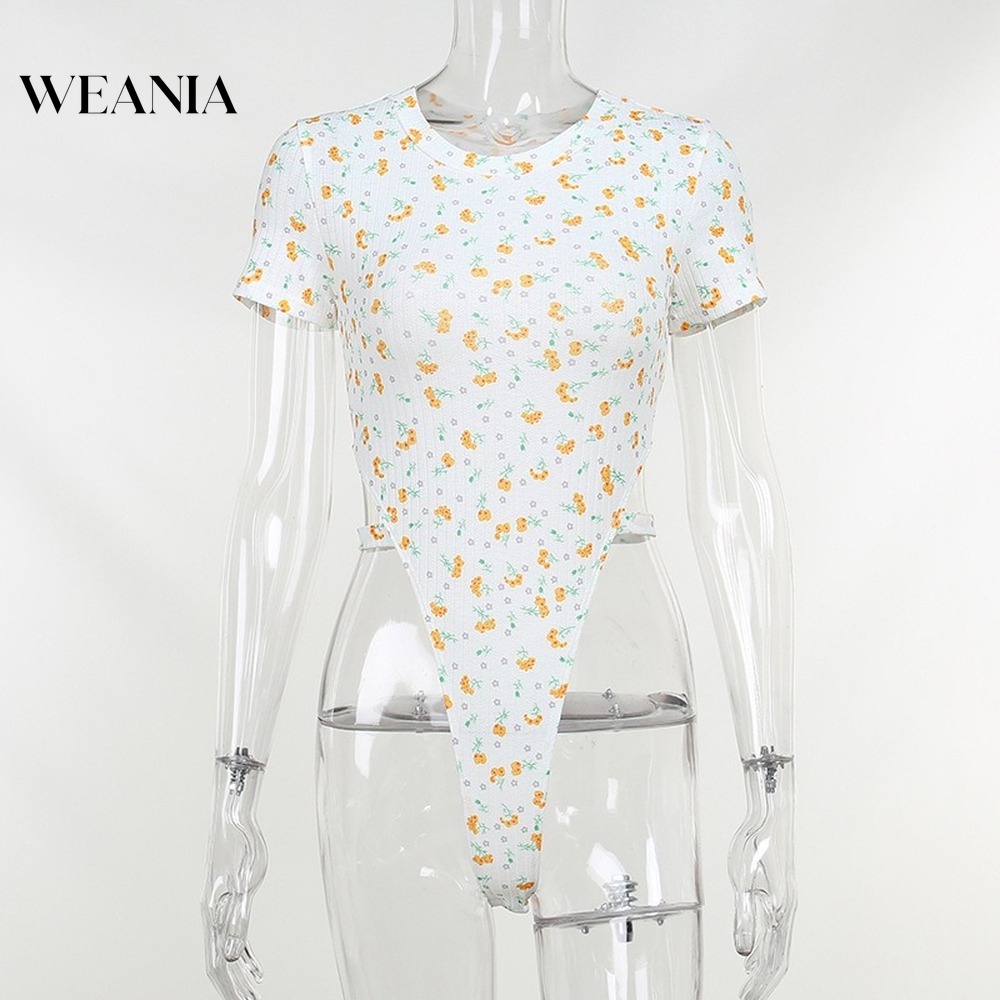 Bộ Áo Liền Quần Ngắn Tay In Hoa Dễ Thương Cho Nữ