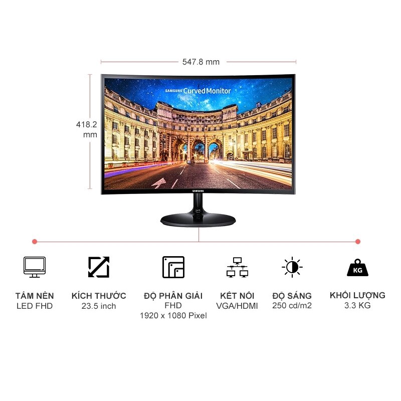 [Mã ELHA1503 giảm 5% đơn 3TR] Màn hình máy tính Samsung LC24F390FHEXXV 24 inch/FHD/60Hz - màn hình cong NEW Chính hãng