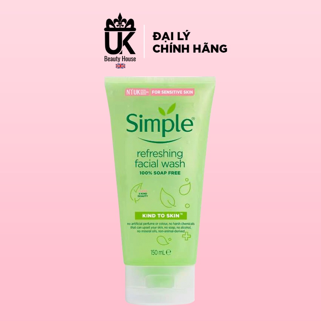 [Mã SKAMPUSH11 giảm 10% đơn 200k] Sữa Rửa Mặt Simple Gel Kind To Skin Refreshing Facial Wash Gel 150Ml | BigBuy360 - bigbuy360.vn