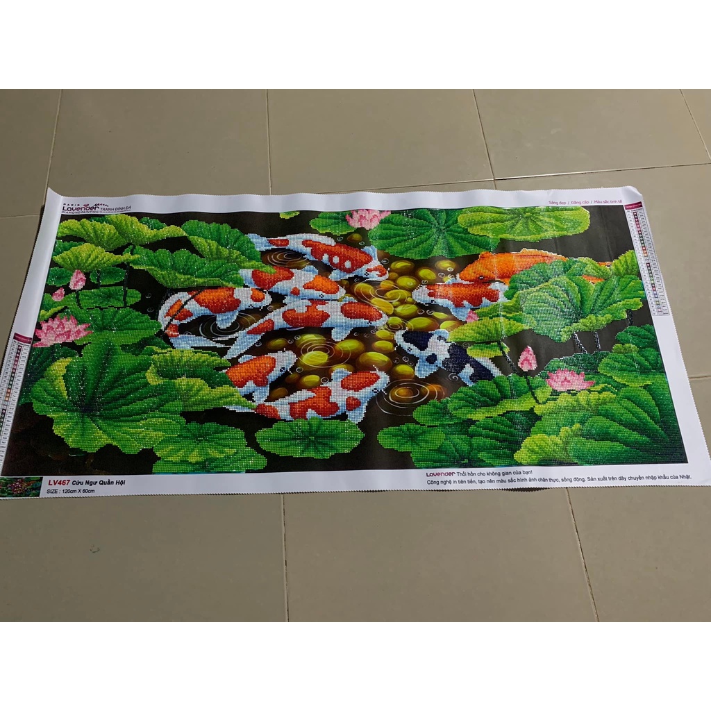Tranh đính đá Cửu Ngư Quần Hội LV614 (150x75cm), LV467(120x60cm) - Tranh chưa đính đá
