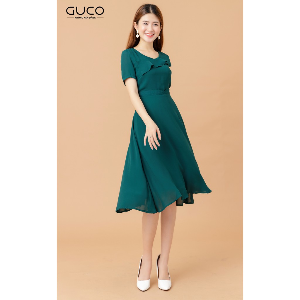 GUCO - Đầm công sở xòe dạo phố màu xanh 2149