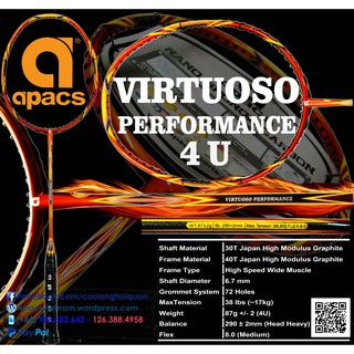 Vợt cầu lông Apacs Virtuoso Performance - 3U - chuyên gia đánh đôi - Có tặng lưới