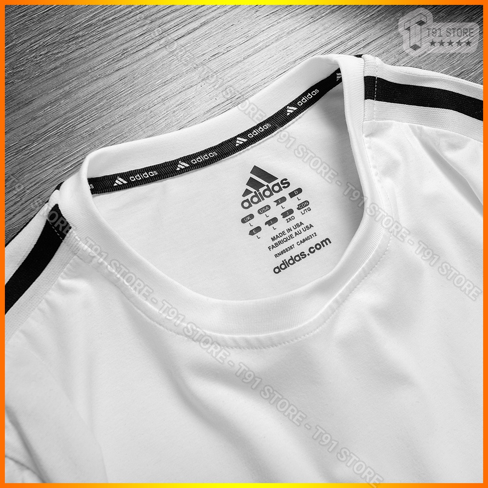 Bộ quần áo cộc tay thêu logo 3 sọc - Bộ thể thao cổ tròn, cộc tay, quần short chất liệu cotton 100% thoáng mát mùa hè