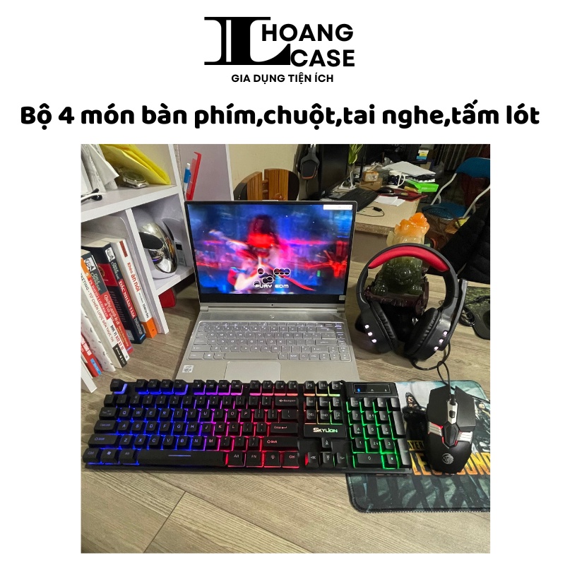 Bộ combo bàn phím-chuột-tai nghe Gaming có đèn Led 7 màu, bàn phím giả cơ chơi game, tặng kèm lót chuột cao cấp