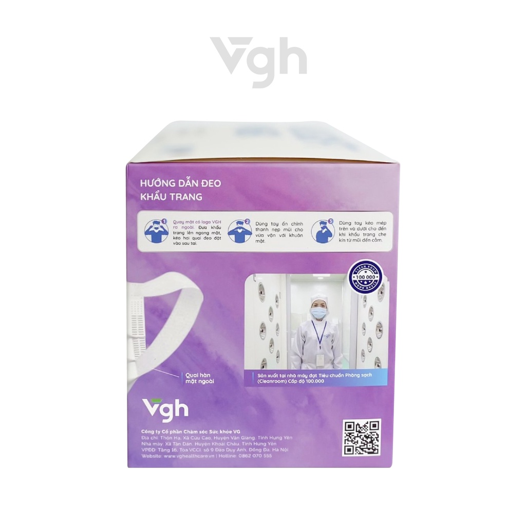 Khẩu trang quai siêu mềm VG Soft Mask lọc khuẩn 95%, dễ thở, không đau tai - Chính hãng VG Healthcare - Hộp 50 chiếc