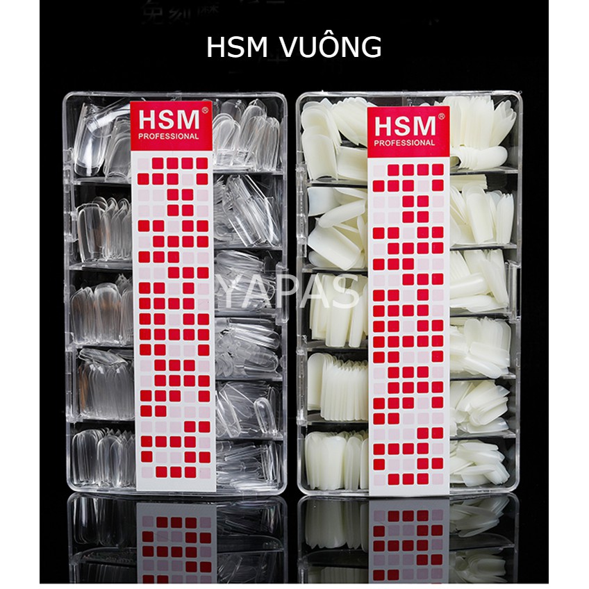 Móng úp HSM Jieliya phom vuông hộp 500 móng giả chất liệu nhựa siêu dẻo form chuẩn Hàn