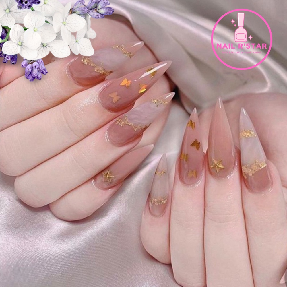 Móng úp phom nhọn Jieliya chính hãng - hộp 500 móng ốp nhựa dẻo phom đẹp đủ size không cần dũa NAIL R’STAR