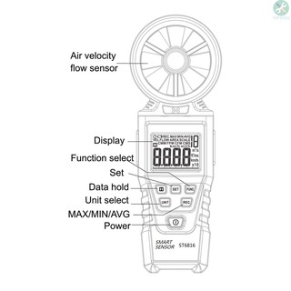 Máy Đo Tốc Độ Gió Cảm Biến Thông Minh Với Màn Hình Lcd 0.40m / S ~ 30.00m / S