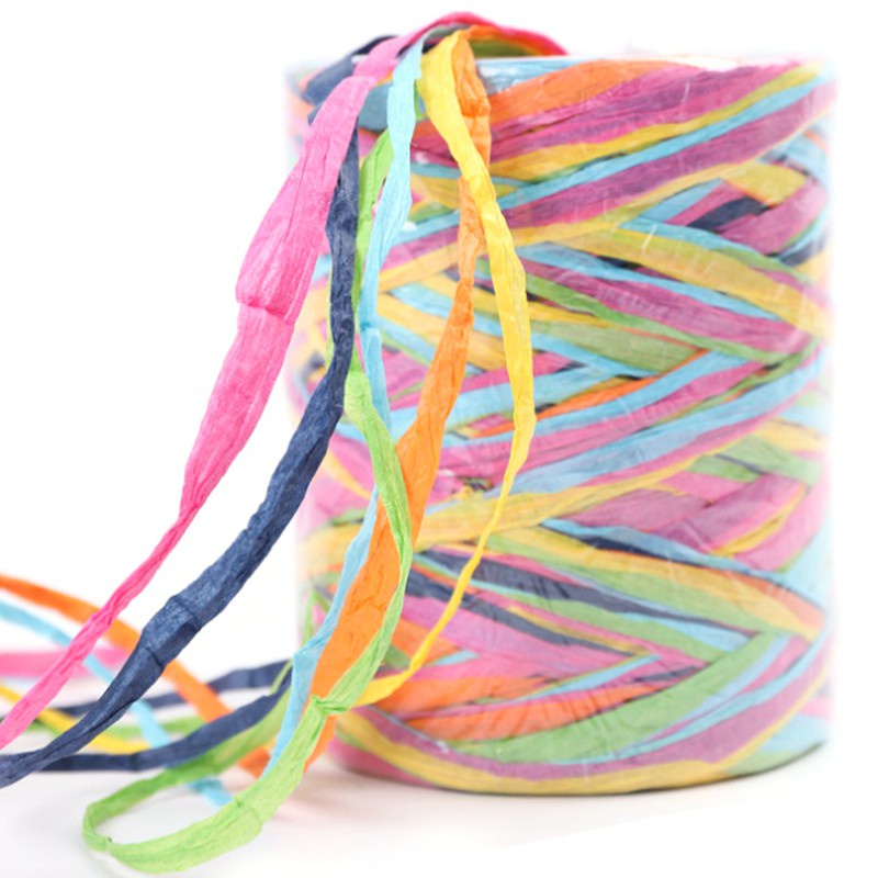 Raffia Decoration Cord Colorful Paper Rope for Gift Box Wrapping Packing DIY Craft Wedding Birthday Xmas Party, A