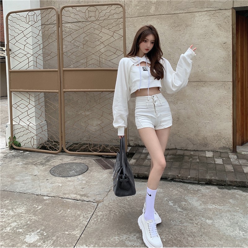 Áo Hoodie Croptop Tay Dài Form Rộng Kiểu Dáng Hợp Thời Trang