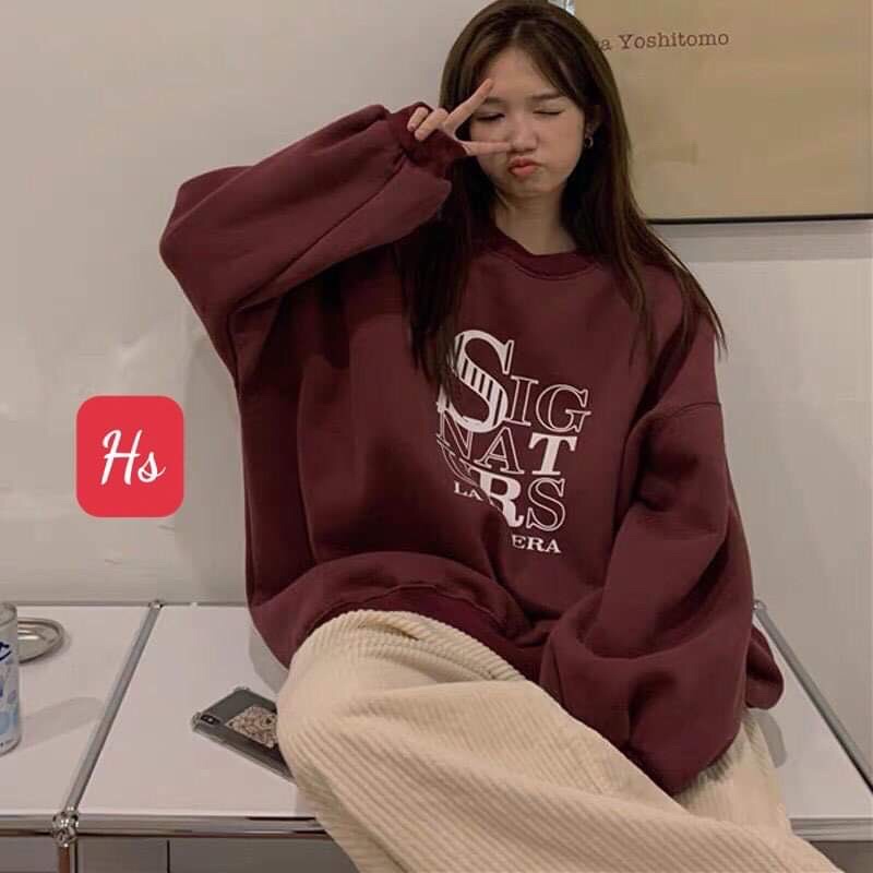 Áo nỉ sweaerter dài tay cổ tròn chất đẹp SIG NAT URS màu đỏ đô hottrend