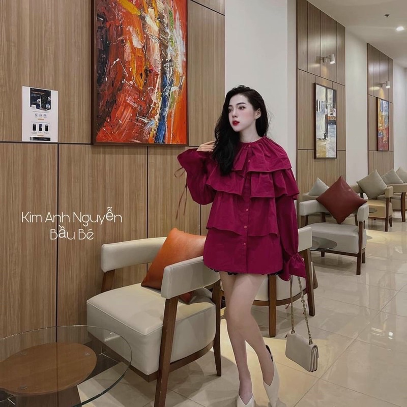 Áo sơ mi bèo tầng tay phồng cổ tròn tay bài bo nơ xinh, áo sơ mi bèo tay bồng tầng xoè | BigBuy360 - bigbuy360.vn