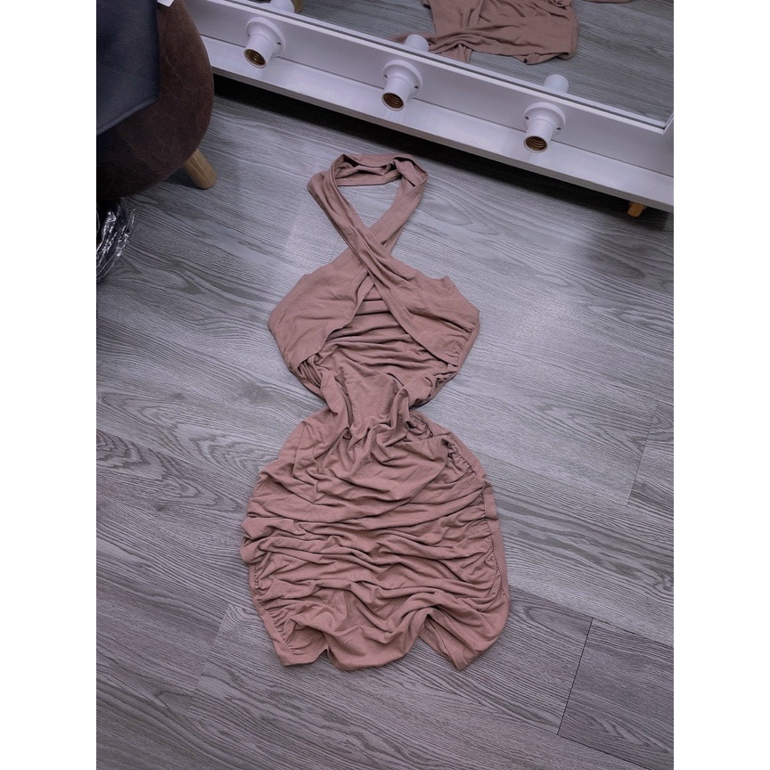 đầm yếm body chéo cổ đẹp tôn dáng chất thun lụa mềm u