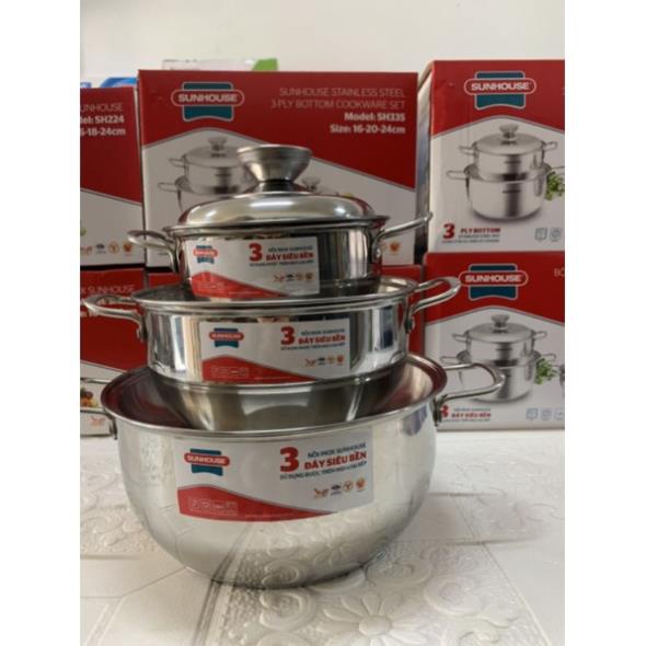 BỘ NỒI INOX 3 đáy Sunhouse sh335 hàng chính hãng