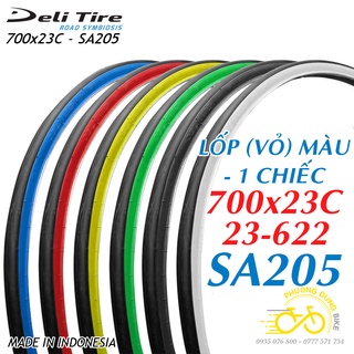Lốp (Vỏ) trọc xe đạp Deli Tire SA205 700x23C - Lốp màu 1 Cái