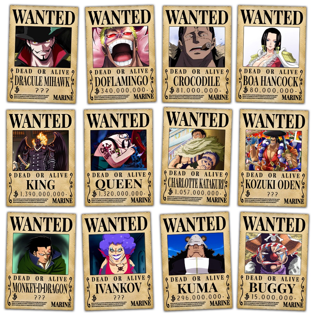 Poster One Piece Lệnh Truy Nã Wanted, Poster Anime Manga One Piece Nhân Vật Nổi Tiếng Khác A4 28*20