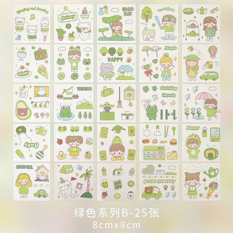 Hộp 100 tấm stickers hoạ tiết bé gái - Set 100 miếng dán hình cô gái dễ thương