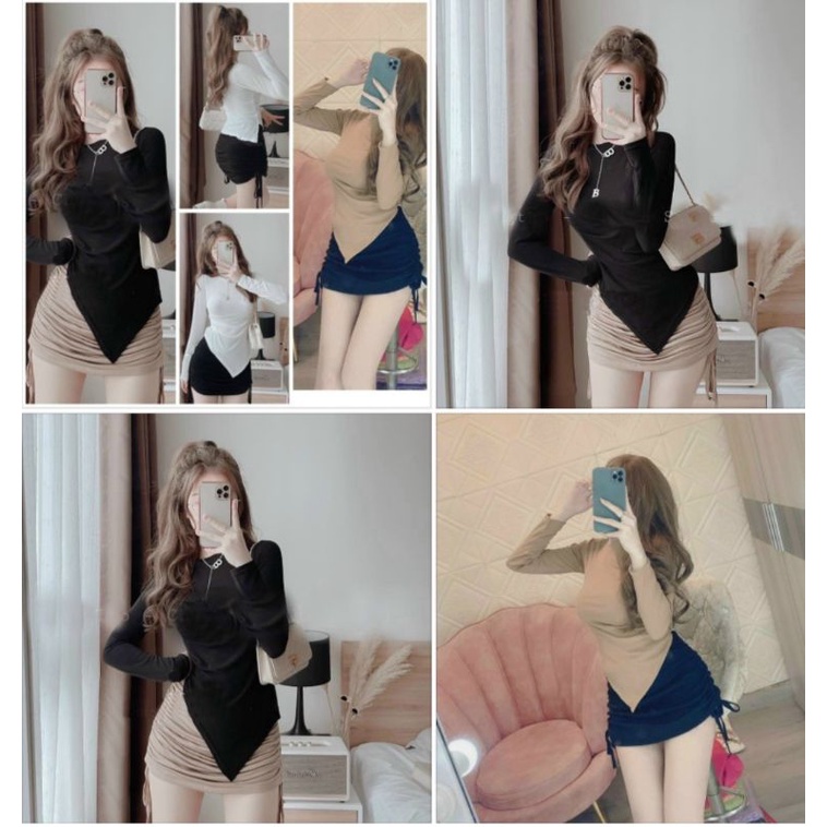 SET ÁO TAY DÀI VẠT CHÉO VÀ CHÂN VÁY RÚT CÓ BIGSIZE