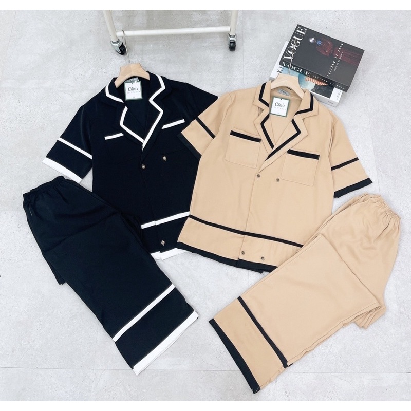 set đồ bộ pijama mặc nhà Viền thiết kế giả vest LỤA cao cấp sang trọng
