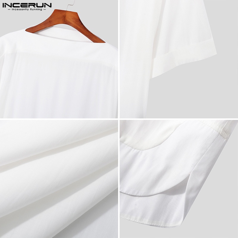 Áo thun cotton INCERUN tay ngắn cổ tròn màu sắc đơn giản dành cho nam giới