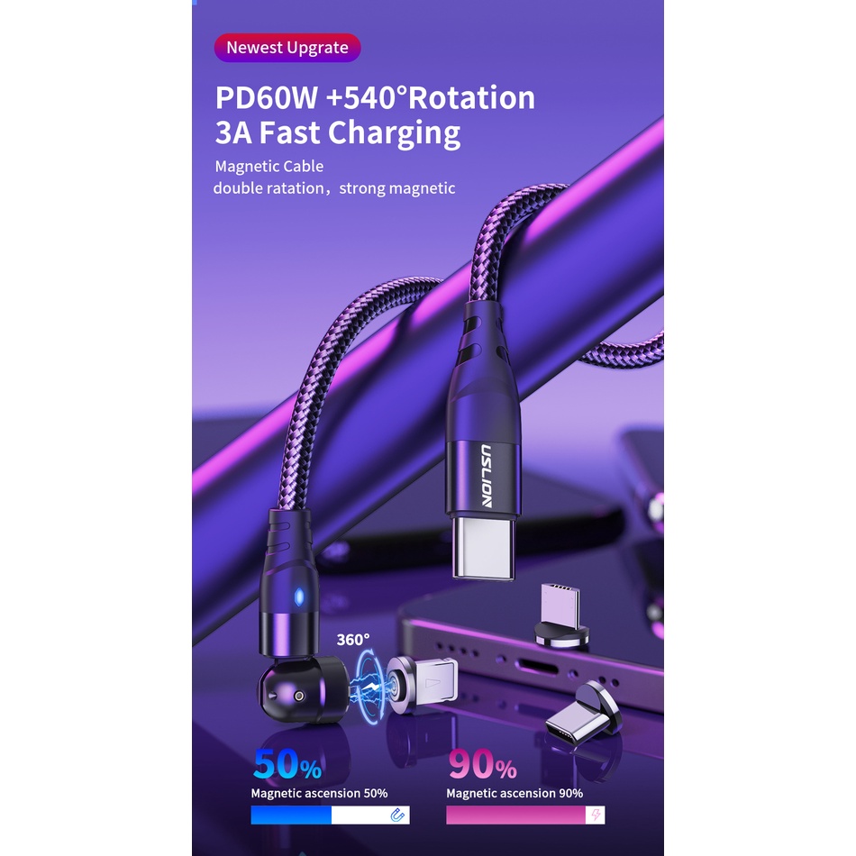 Dây Cáp Sạc Ba Trong Một 540 Độ 3A PD60W Dành Cho Điện Thoại Di Động
