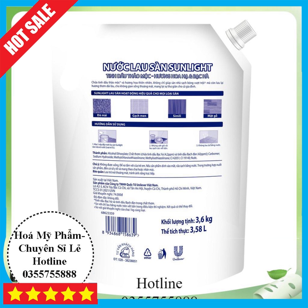 Hoả Tốc Nước Lau Sàn Sunlight tinh chất dầu thảo dược Túi 3.6 Kg