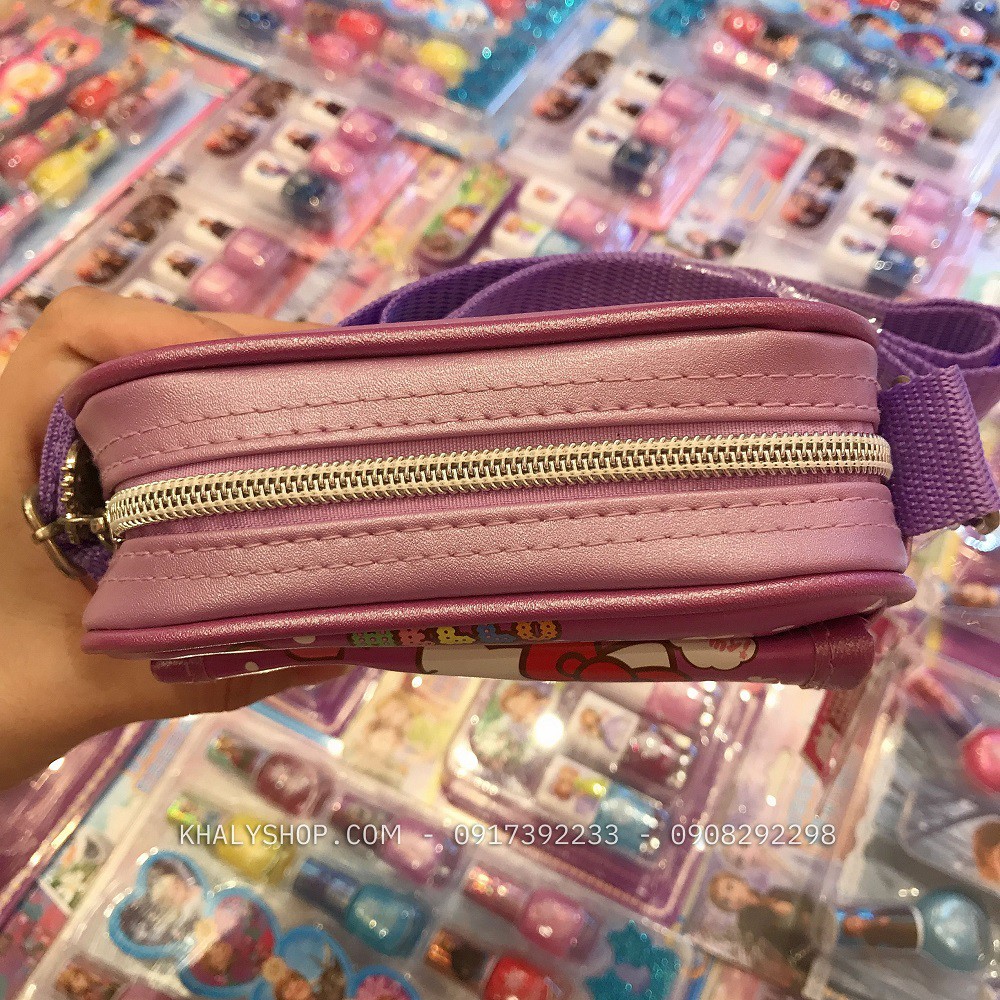 Túi đeo chéo 2 ngăn hình Mèo Hello Kitty bánh kem màu tím cho bé gái (Thái Lan) - 2506KT02502 - (14x4x11cm)