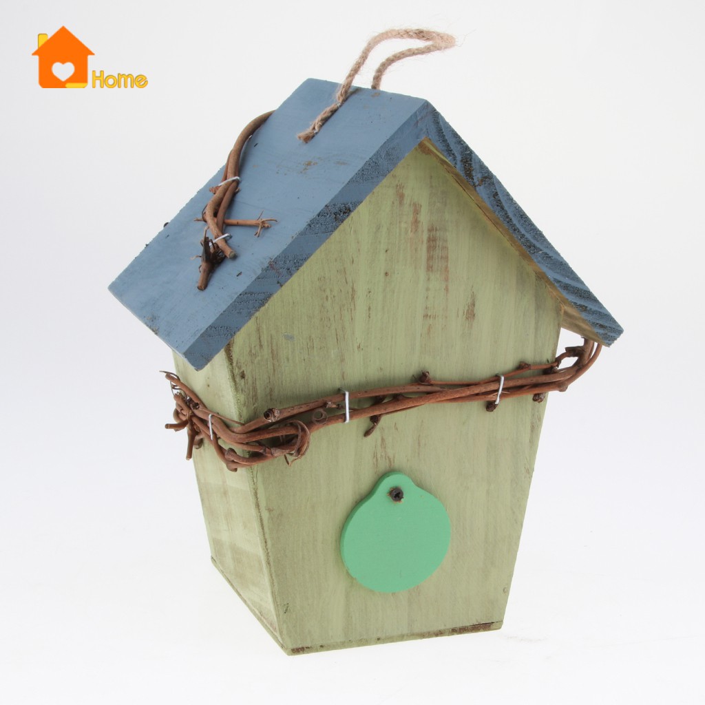 Set 4 Nhà Chim Bằng Gỗ Vẽ Tay Kèm Dây Đay Trang Trí Sân Vườn