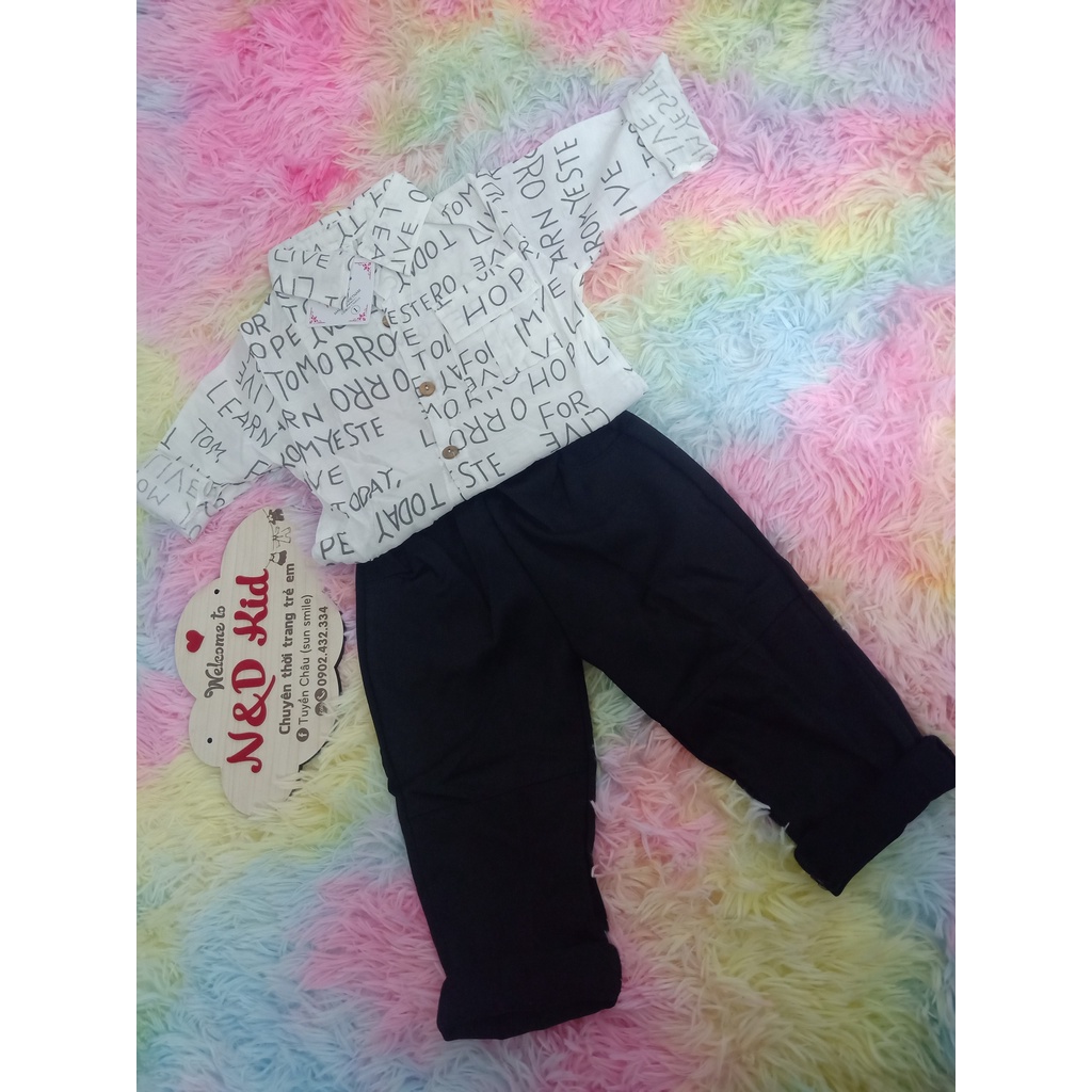 Set Áo Sơ Mi Đũi  - Quần Uni Dài Cho bé 10-20kg - N&D Kids