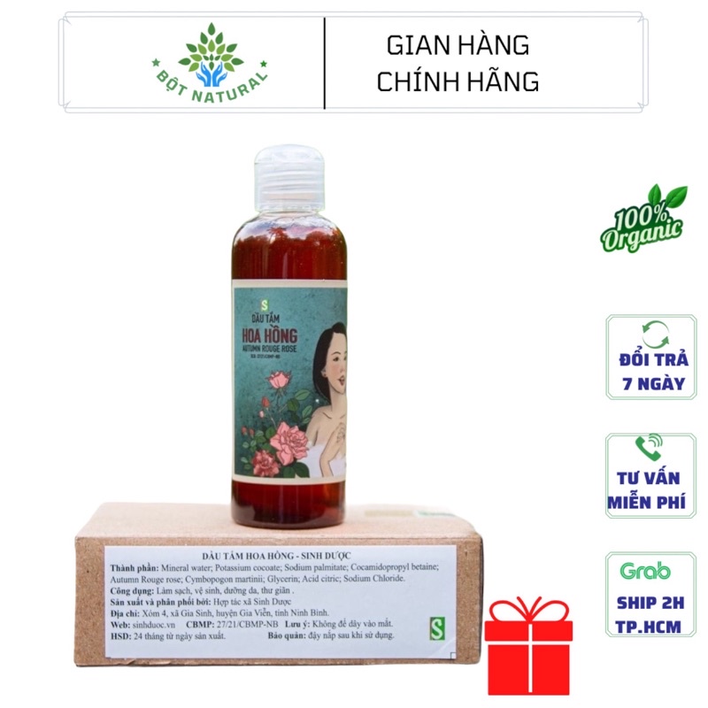 Sữa tắm thiên nhiên 100% - hoa hồng Sinh Dược - làm sạch, thư giãn, mềm mịn da, khử mùi,mùi | Bột Natural